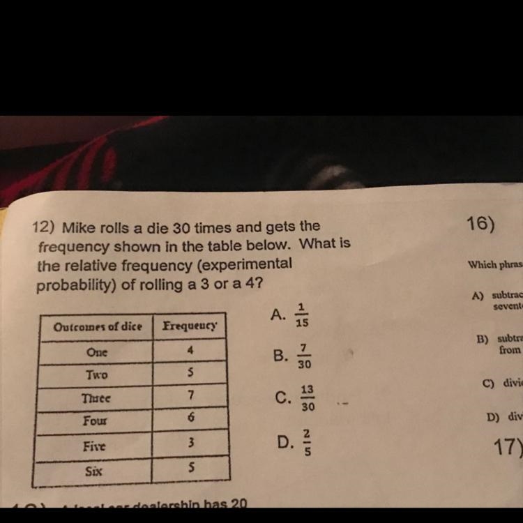 Mike rolls a die 30 times and gets the frequency shown in the table below. What is-example-1