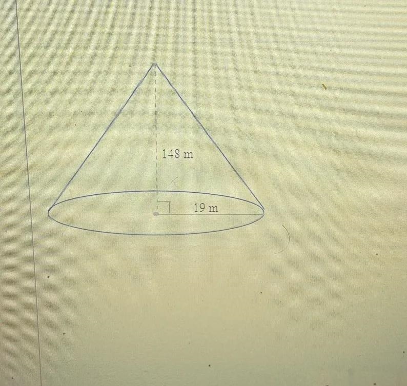 Find the volume of the cone on the left. Use 3.14 for i. The volume is m (Type a whole-example-1