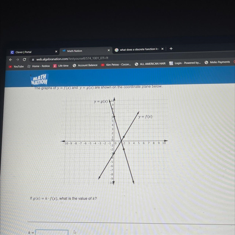 The graphs of y = f(x) and y = g(x) are shown on the coordinate plane below.y = g-example-1