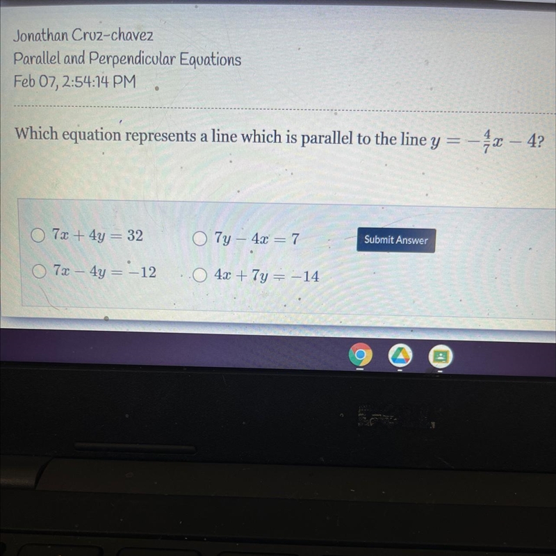 Which equation represents a line which is parallel to the line y = -=2 - 4?-example-1