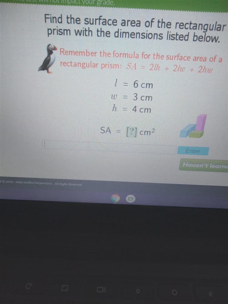 Find the surface area of the rectangular prism with the dimensions listed below.-example-1