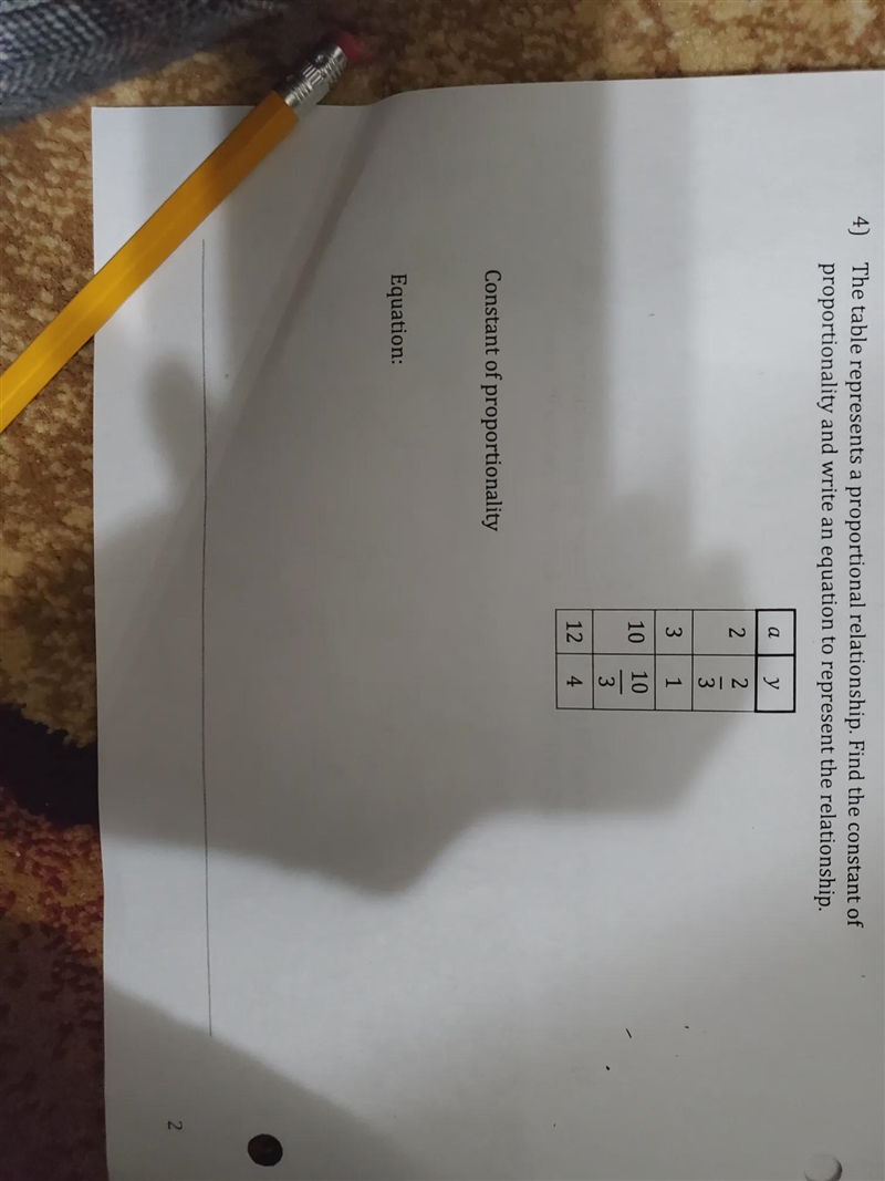 4) The table represents a proportional relationship. Find the constant of proportionality-example-1