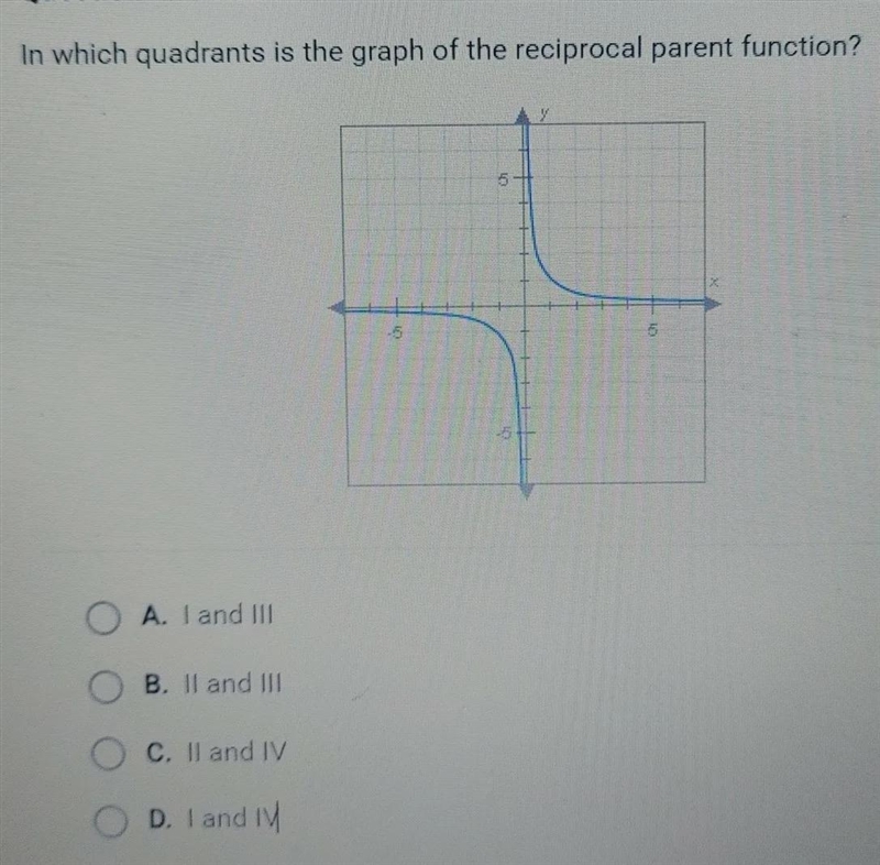 In which quadrants is the graph of the reciprocal parent function? MO 40-example-1