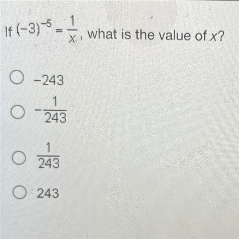 If (-3) to the power of -5 equals 1/x, what is the value of x-example-1