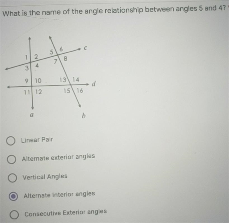 What is the name of the angle relationship between angle 5 and 4-example-1