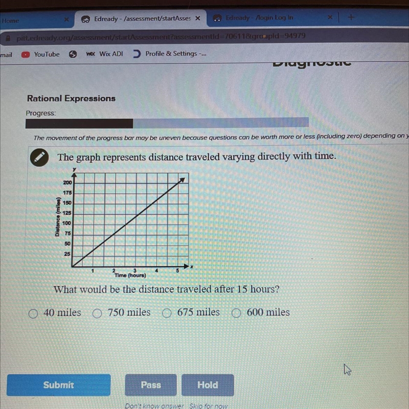 The graph Represents distance traveled vary directly with time what would be the distance-example-1