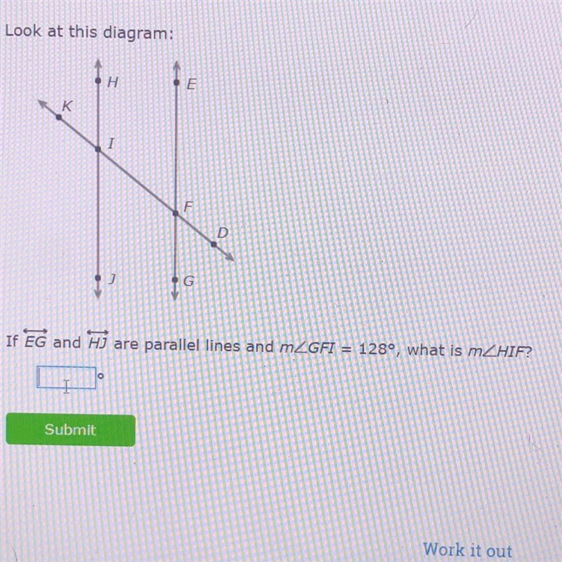 Look at this diagramIf EG and HJ are parallel lines and m-example-1