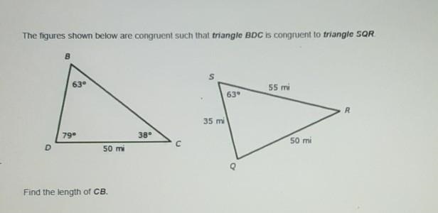 The figures shown below are congruent such that triangle BDC is congruent to triangle-example-1