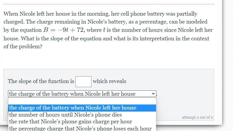 When Nicole left her house in the morning, her cell phone battery was partially charged-example-1