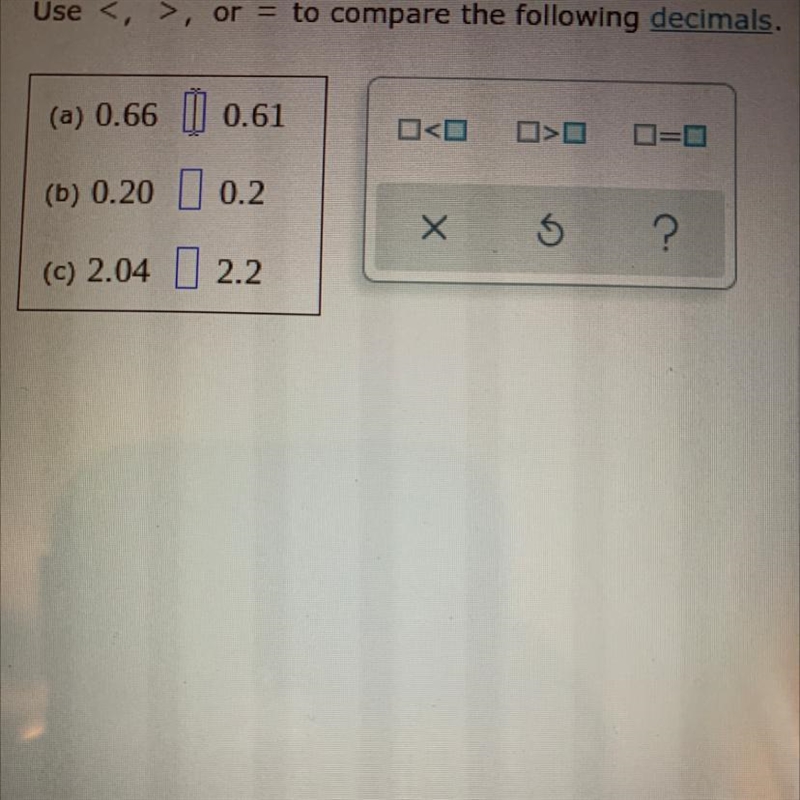 Use <, >, or = to compare the following decimals.-example-1