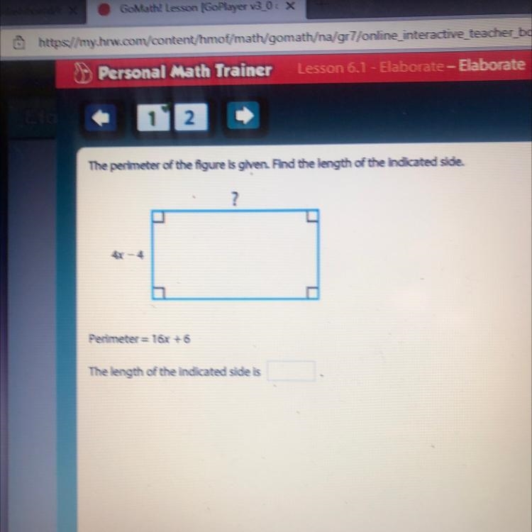 The perimeter of the figure is given. Find the length of the indicated side.?4x - 4Perimeter-example-1