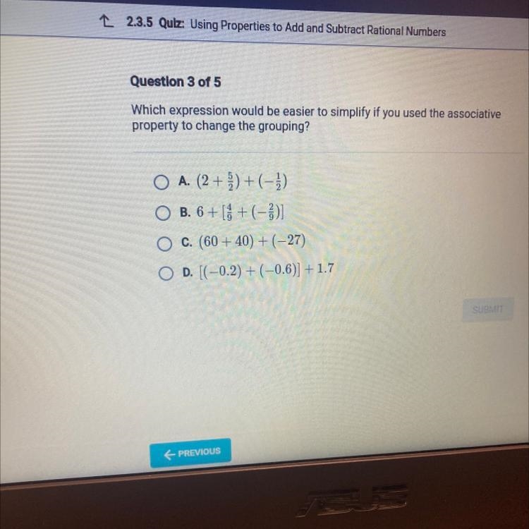 Which expression would be easier to simplify if you used the associative property-example-1