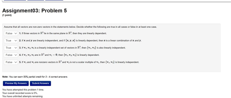 Assume that all vectors are non-zero vectors in the statements below. Decide whether-example-1