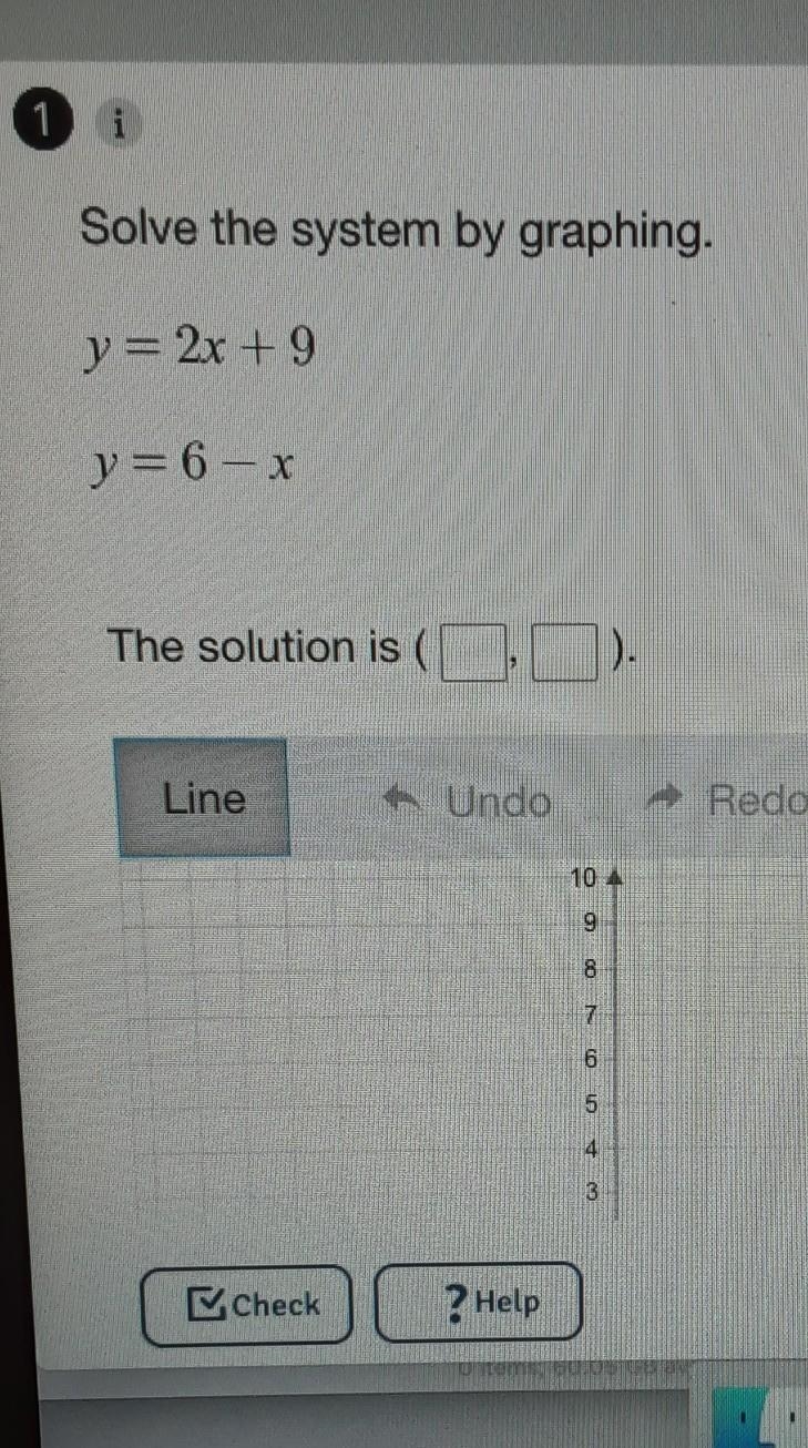 I need help :(what is y=2x + 9 y=6 - x on a graph??-example-1