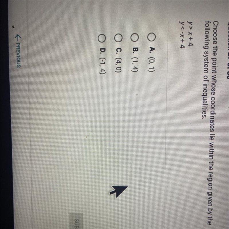 Choose the point whose coordinates lie within the region given by thefollowing system-example-1