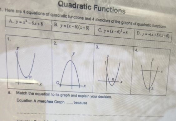 Equation A matches graph __ because …….I need some help on this-example-1