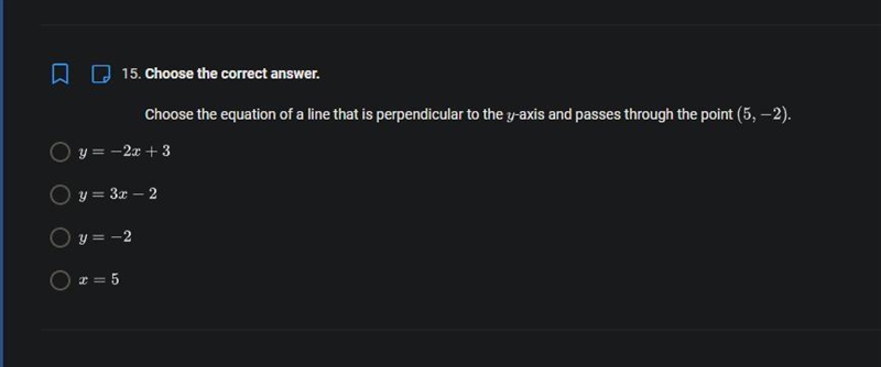 Choose the equation of a line that is perpendicular to the y-axis and passes through-example-1