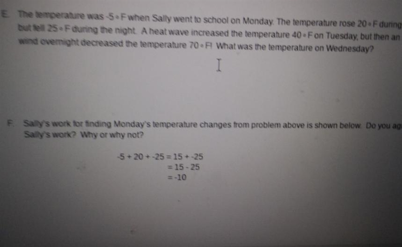 shelly work for finding Monday temperature changes from a problem above is shown below-example-2