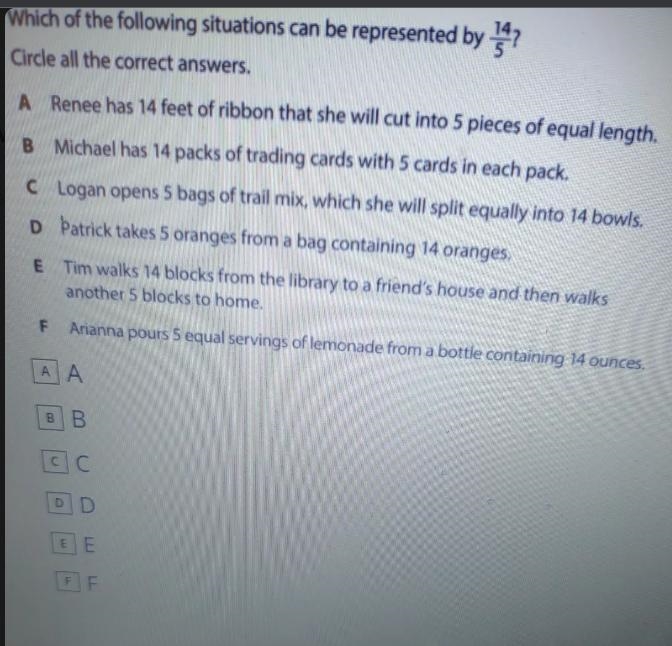 1 Which of the following situations can be represented by 14? Circle all the correct-example-1