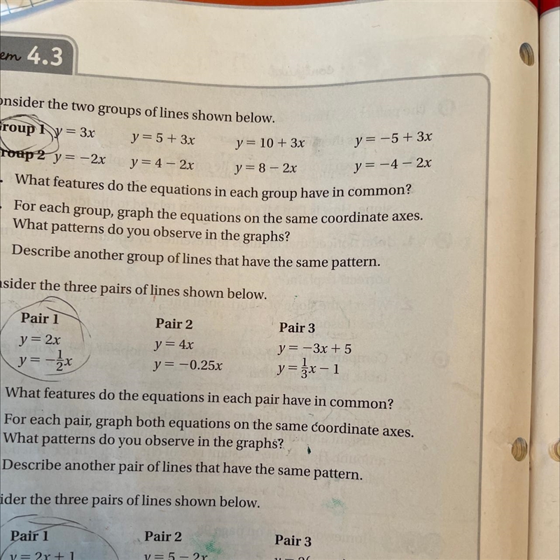 Please help I’m confused on group 1 y=-5 + 3x-example-1