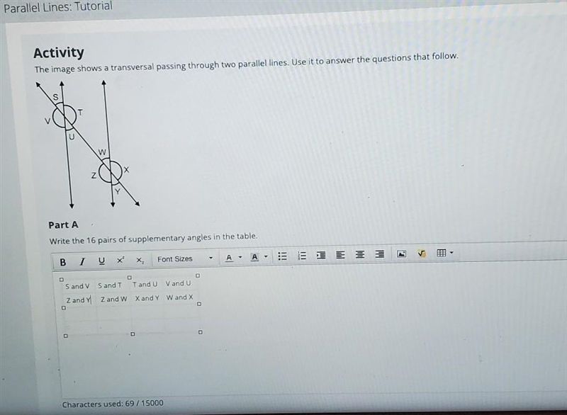 Activity The image shows a transversal passing through two parallel lines. Use it-example-1