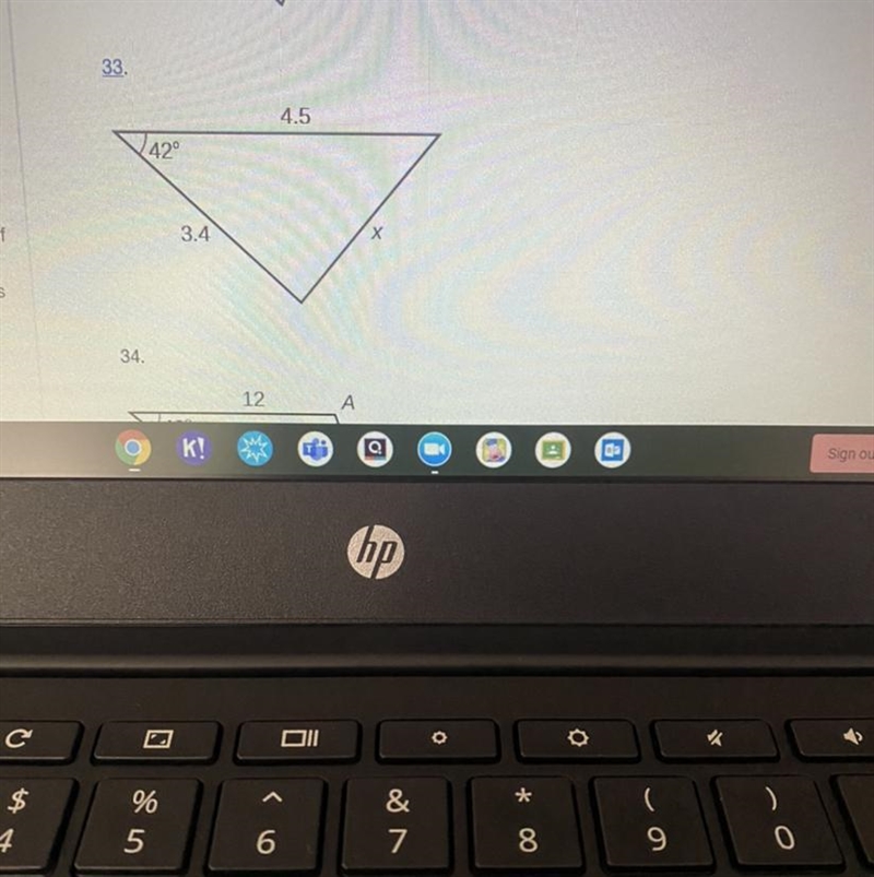 For the following exercise find the length of side x. round to the nearest tenth-example-1