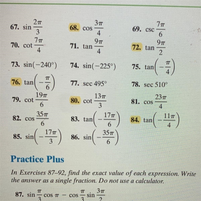 Use reference angles to find the exact value of each expression.I need help with the-example-1