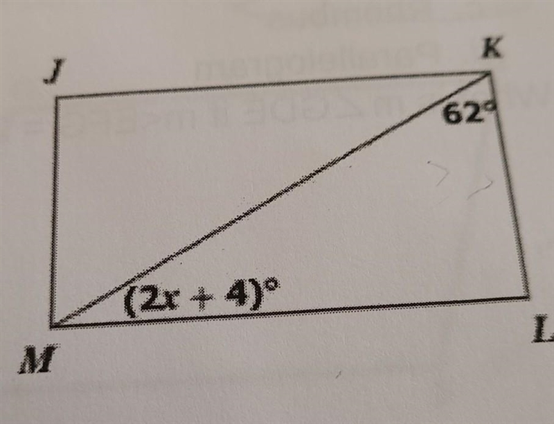 Rectangle JKLM is shown. What is the value of x?​-example-1