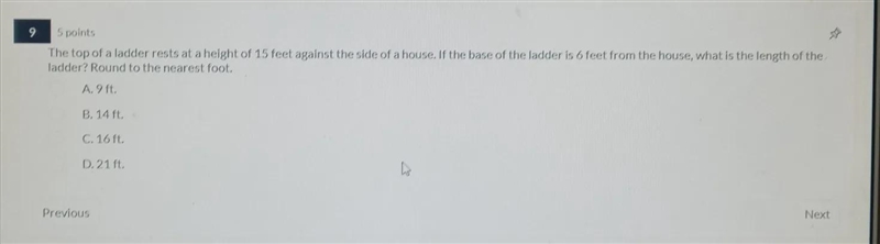 The top of a ladder rests at a helght of 15 feet against the side of a house. If the-example-1