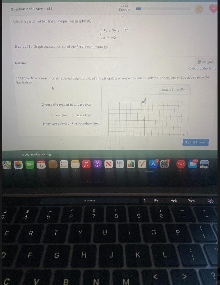 Saw the system of two linear inequalities graphically. Graph the solution set of the-example-2