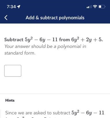 Subtract 5y2 -6y-11 from 6y2+2y+5-example-1