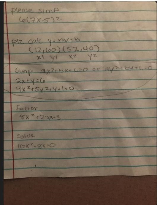 Simplify the following equations in ax^2+bx+c=0 or ay^2+c=0 2x+y=6 4x^2+5y+y+1=0-example-1