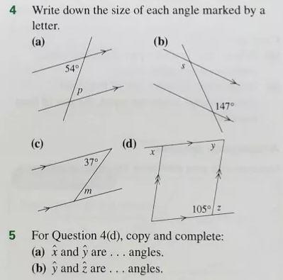 (a) x and y are ... angles. (b) ý and 2 are ... angles.? (keyboard wasn't working-example-1