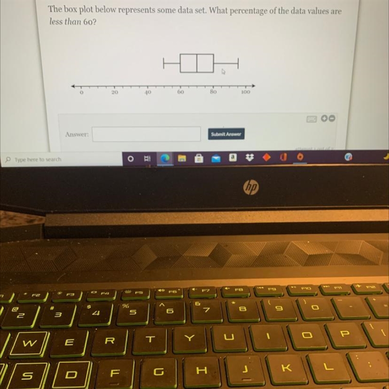 The box plot below represents some data set. What percentage of the data values areless-example-1