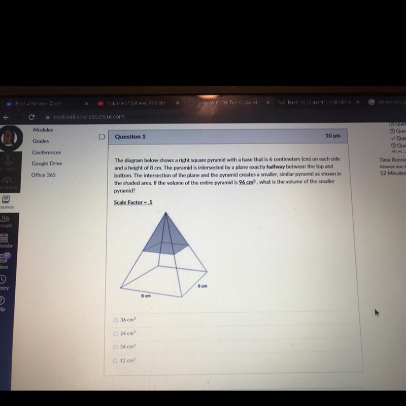 The diagram below shows a right square pyramid with a base that is 6 centimeters (cm-example-1