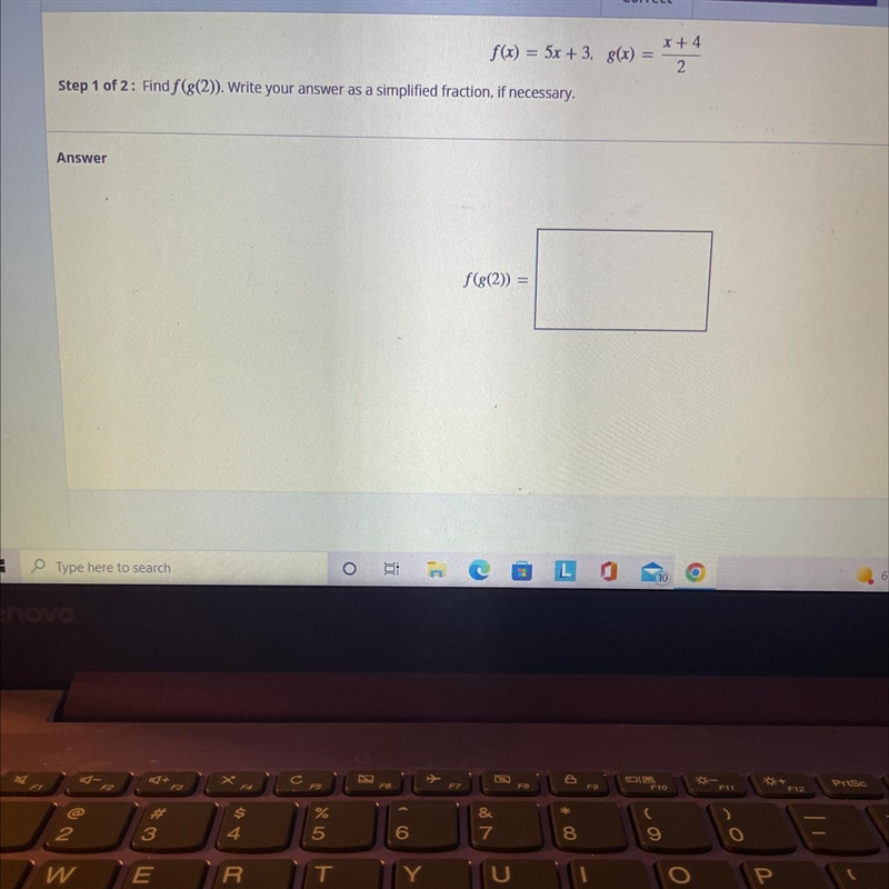 1) Find f(g(2)) write your answer in simplified fraction.2) Find g(f(2)).-example-1