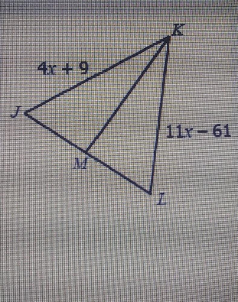 6. If KM is the perpendicular bisector of JL, find KL.Answer choices:109495610-example-1