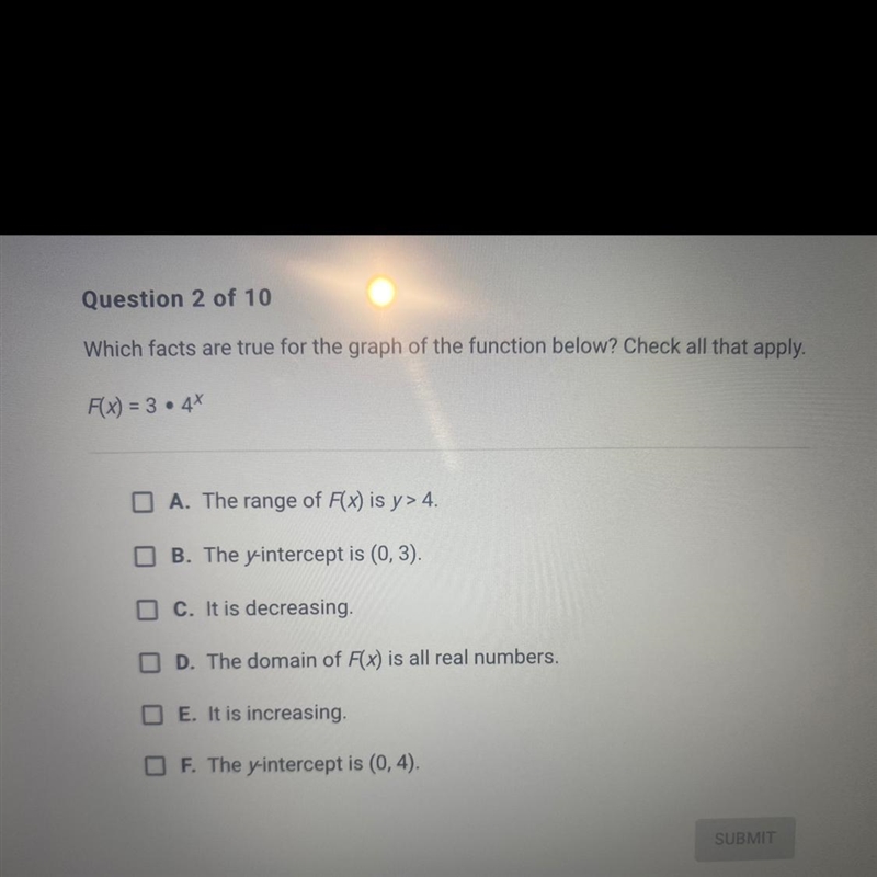 Which facts are true for the graph of the function below? Check all that apply. f-example-1