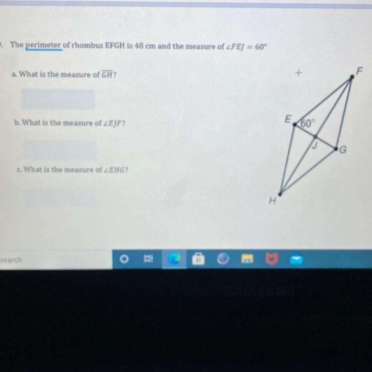 The perimeter of rhombus EFGH is 48 cm and the measure of-example-1