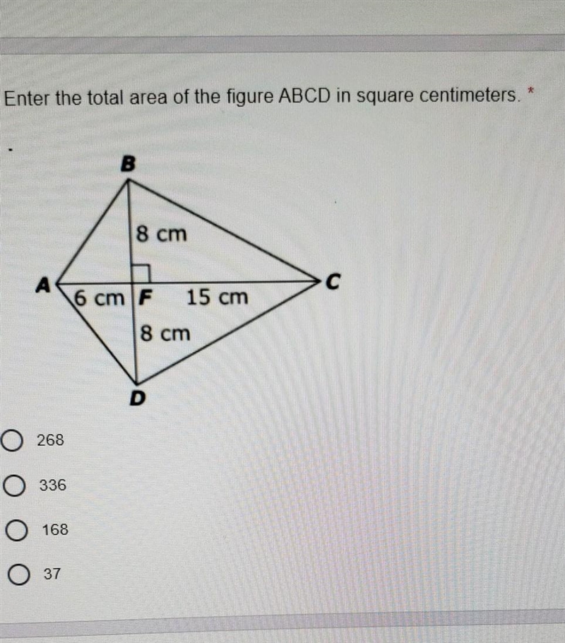 4. Enter the total area of the figure ABCD in square centimeters 8 cm А 6 cm F C 15 cm-example-1