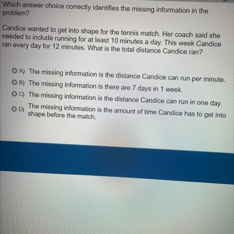 Which answer choice correctly identify the missing information in the problem?Candice-example-1