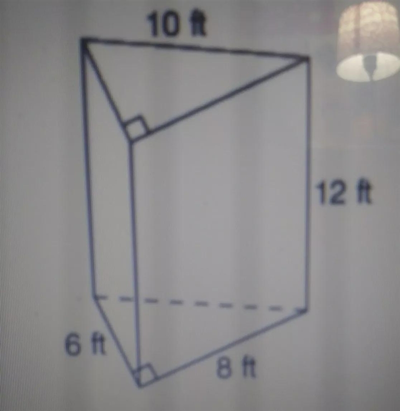 what is the value of B ( area of the base) for the following triangular prism?40 ft-example-1