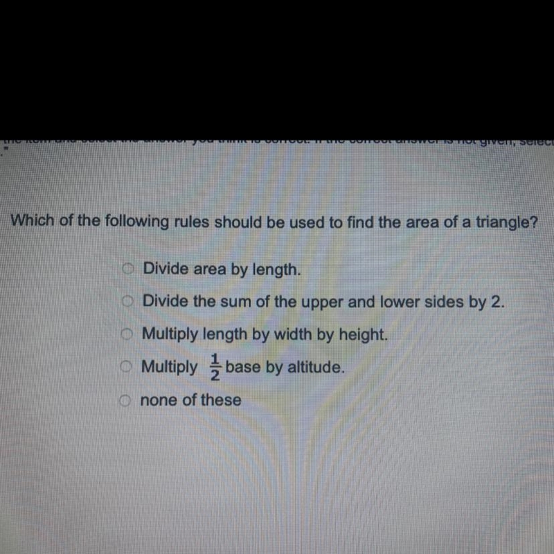 Which of the following rules should be used to find the areas of a triangle-example-1