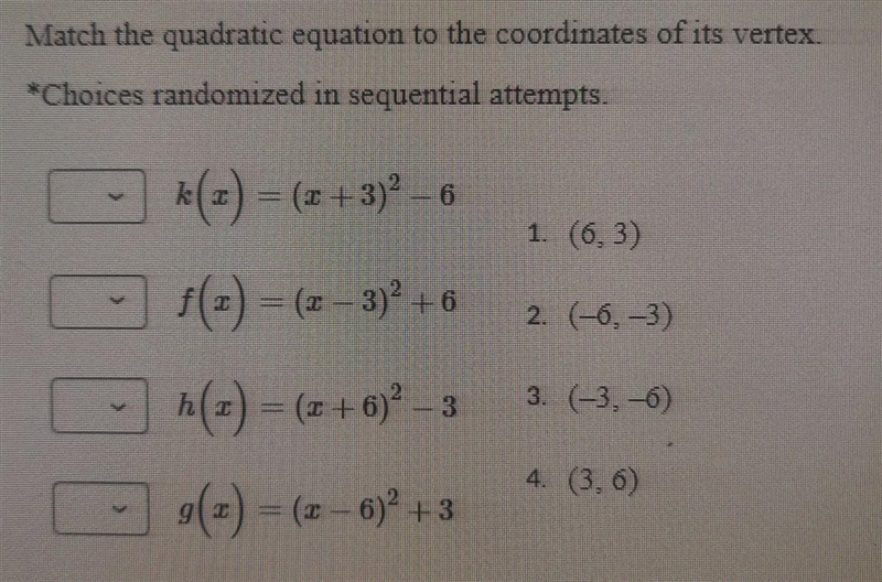 Match the quadratic equation to the coordinates of its vertex.-example-1