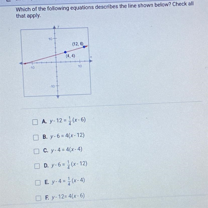 Which of the following equations describes the line shown below? Check allthat apply-example-1