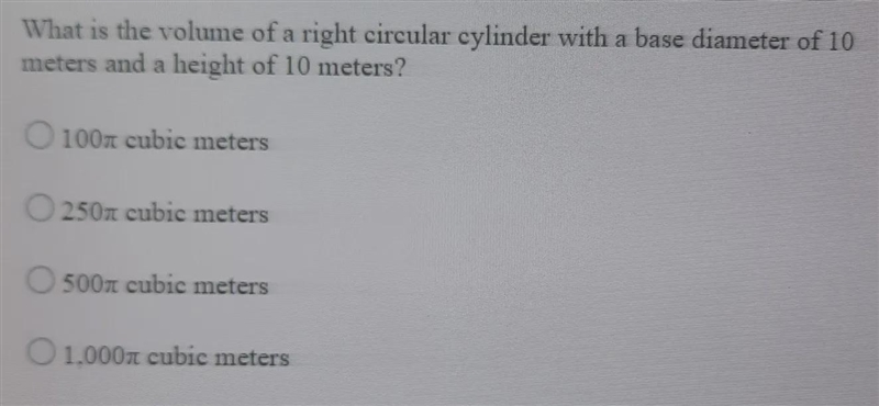 What is the volume of a right circular cylinder with a base diameter of 10 meters-example-1