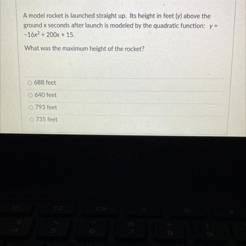 A model rocket is launched straight up. Its height in feet (y) above theground x seconds-example-1