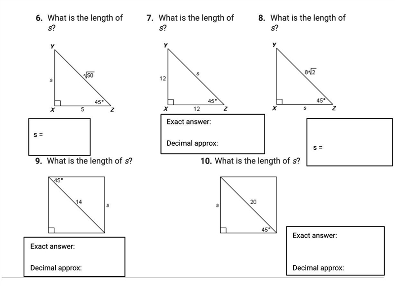 For questions 6 – 10, find the unknown side length. number 7solve number 7-example-1