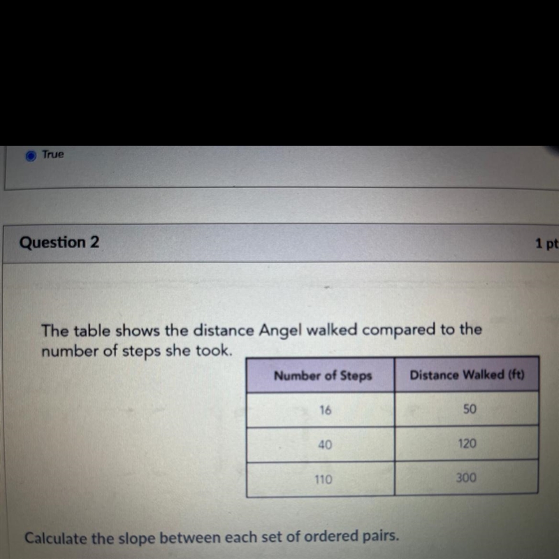 The table shows the distance Angel walked compared to the number of steeps she took-example-1