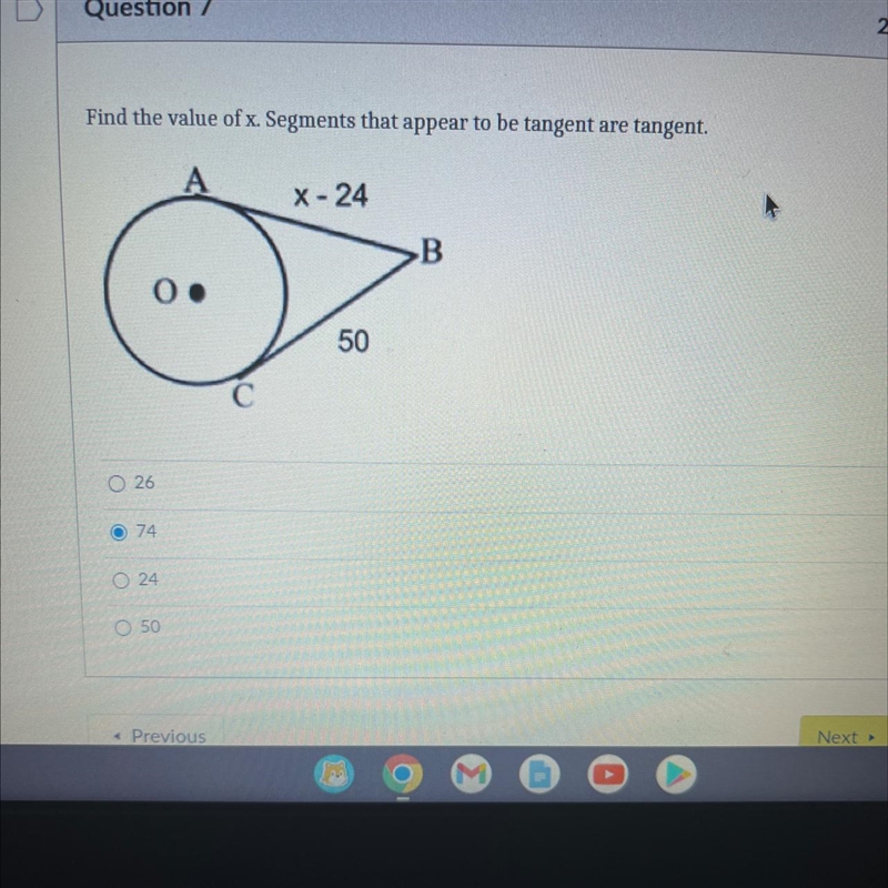 Find the value of x. Segments that appear to be tangent are tangent.AX - 2450B no-example-1